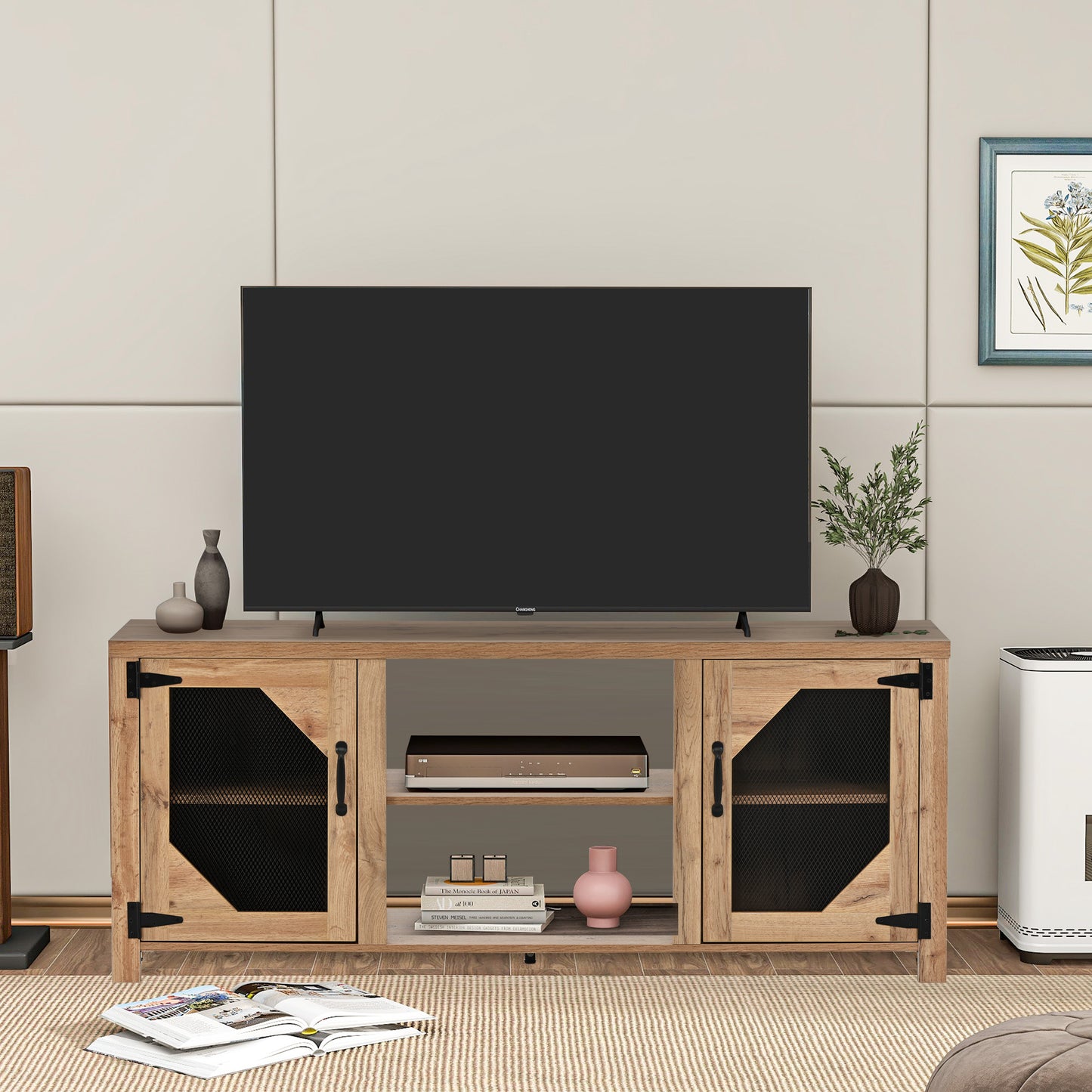 Algherohein Large Storage Wood TV Stands Console for 65'' TV,Entertainment Center for TVs,57.8in L