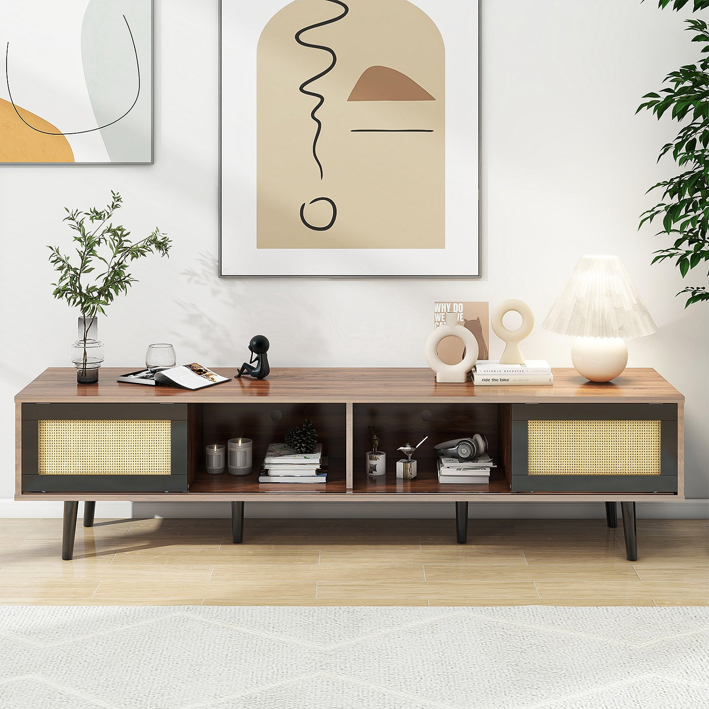 Algherohein Wood TV Stand for 70 Inch TV,Storage Cabinet Entertainment Center for TVs