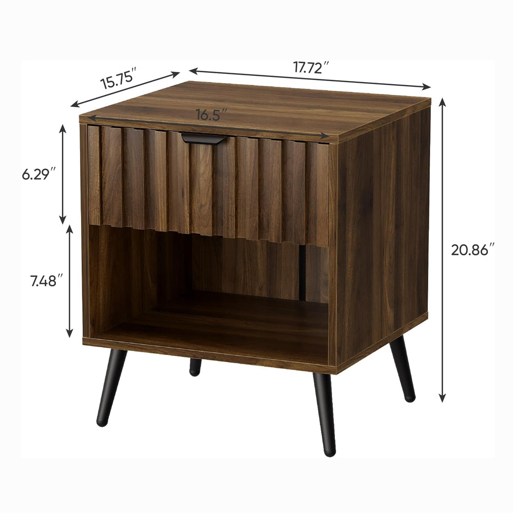 Semiocthome Mid Century Nightstand with Drawer and Open Shelf,Bedside Table for Bedroom,Walnut,Adult