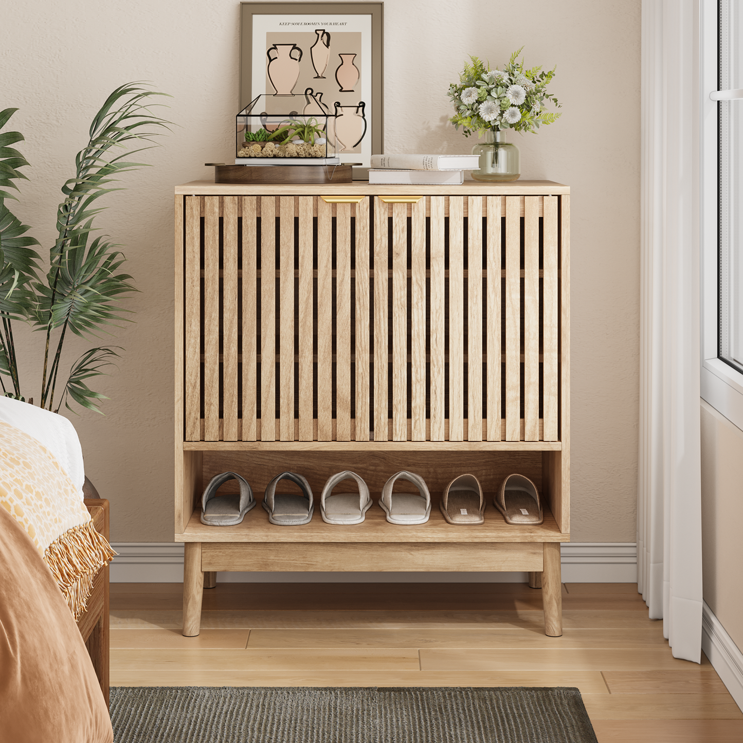 Semiocthome Shoe Cabinet with Slatted Doors