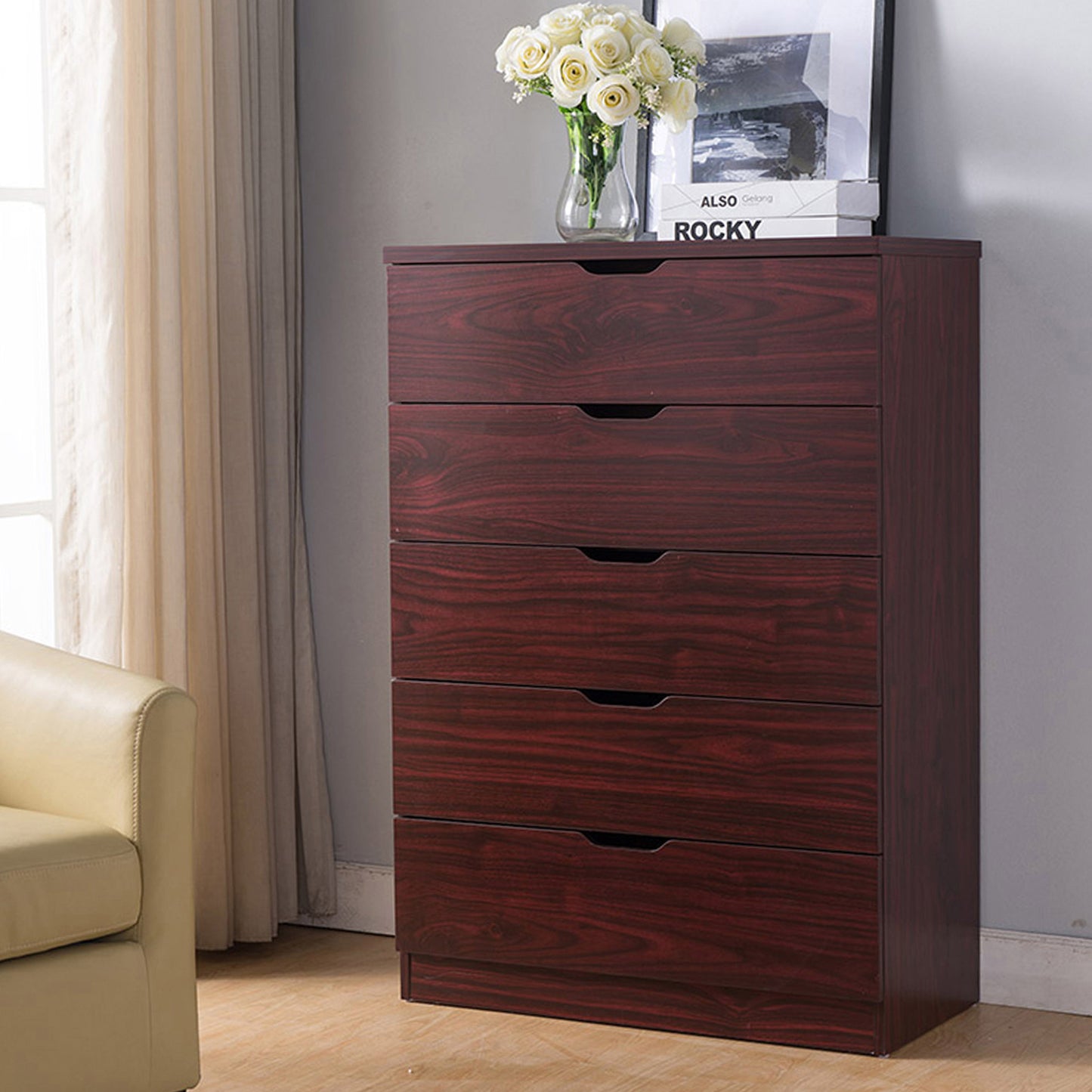 Semiocthome 5 Drawer Dresser Modern Storage Drawer Wood Organizer for Bedroom