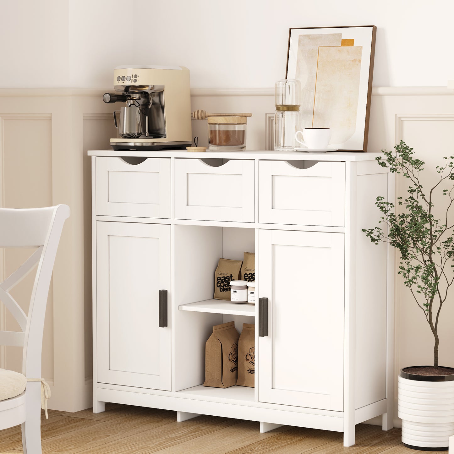 Semiocthome Farmhouse Storage Cabinets with 3 Drawers and Shelves for Living Room