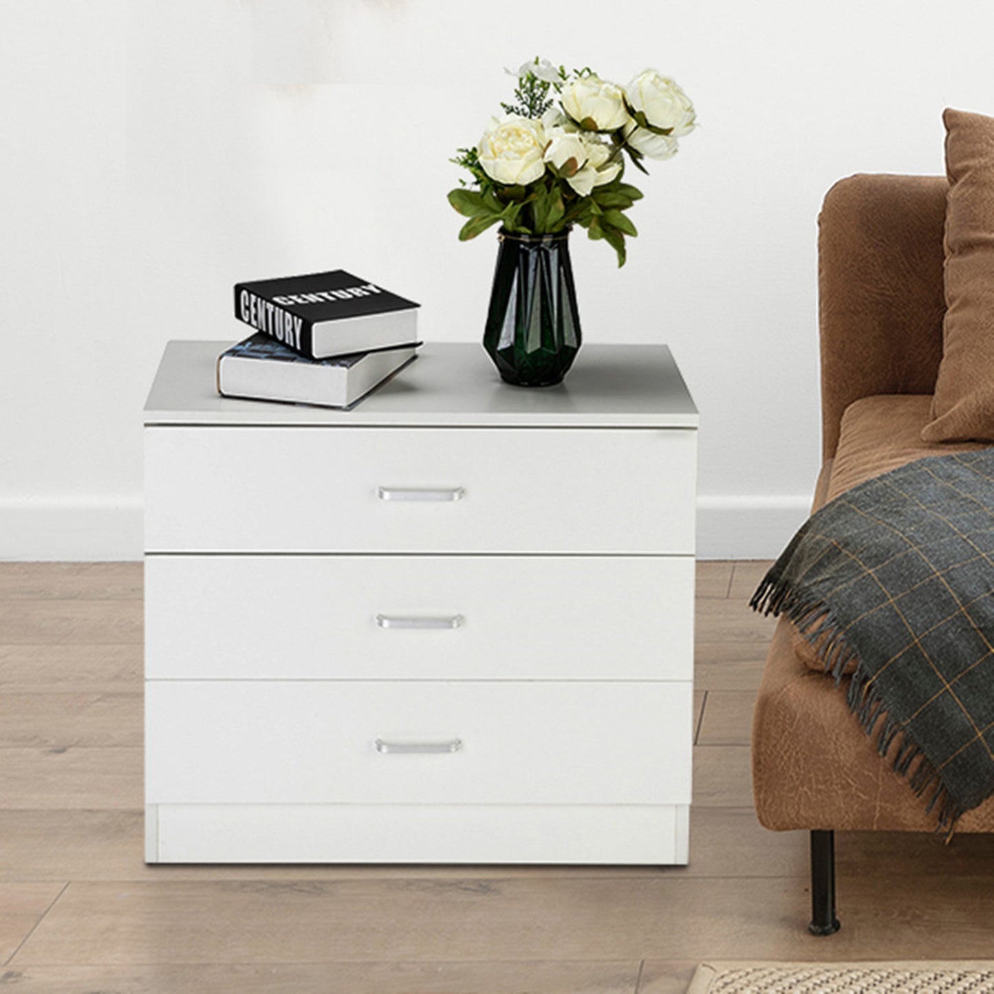 Smart FENDEE Modern Nightstand with 3 Drawer Wood Bedside Table End Side Table for Living Room