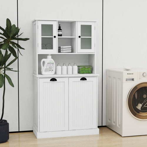 Smart FENDEE Bathroom Storage Cabinet with 2 Baskets Tilt-Out Laundry Hamper, White, 32.68"L,14.57"W