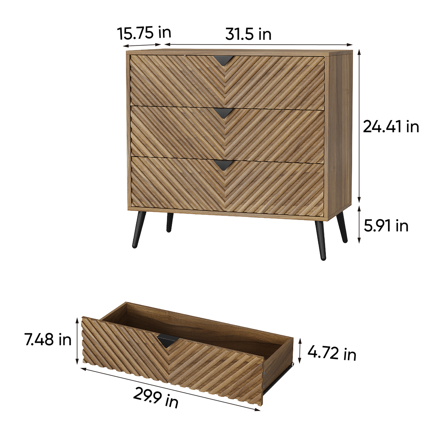 Semiocthome Modern 3 Drawer Dresser