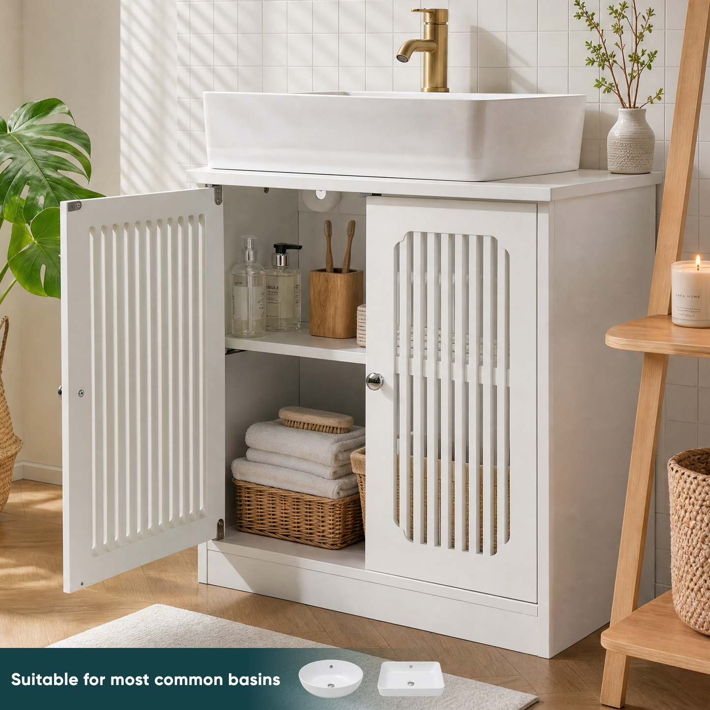 Semiocthome Modern Bathroom Vanity Under Sink Pedestal with 2 Doors and Adjustable Shelf, White
