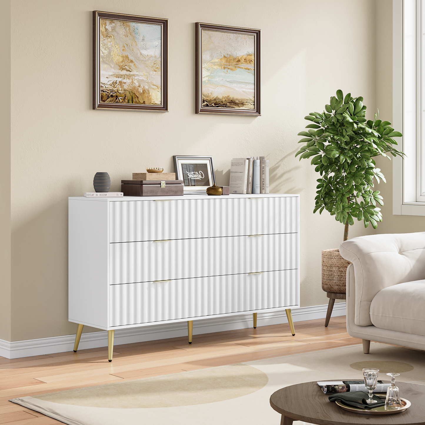 Algherohein Dresser for Bedroom,Modern Chest of 6 Drawers Dressers