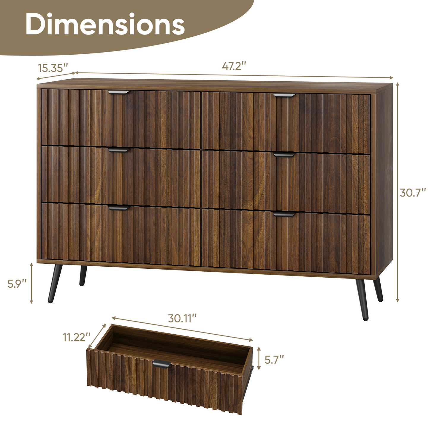 Algherohein Wood Dressers for Bedroom 3 Drawer,Chest of Drawers Walnut,Aldult