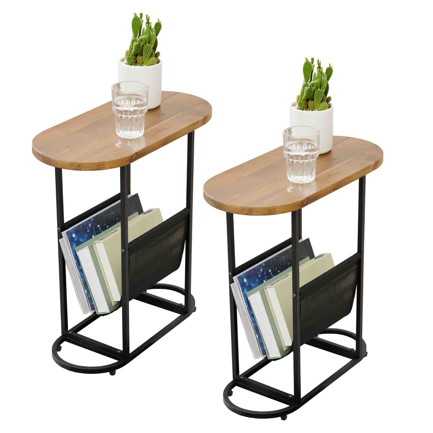 Smart FENDEE Oval Small Side Table with Magazines Organizer Storage Space for Bedroom