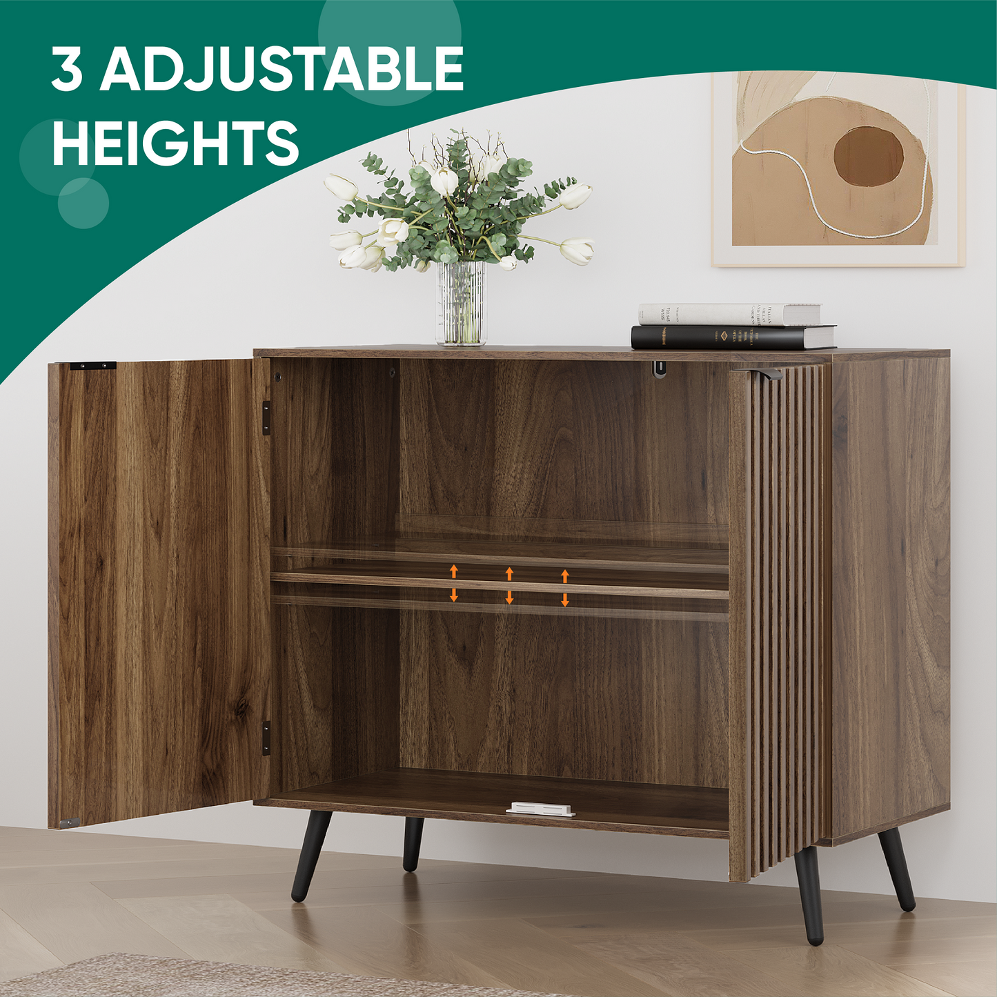 Smuxee Buffet Storage Cabinets,Kitchen Cabinet with Doors,Fluted Entryway Cabinet