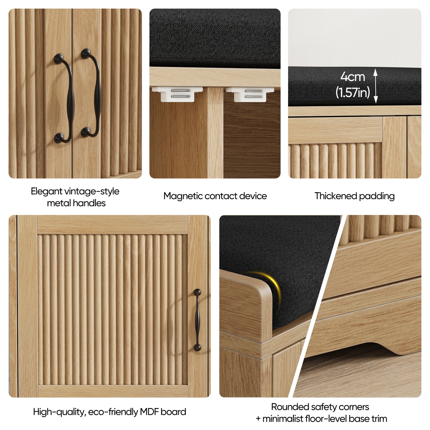 Algherohein Entryway Shoe Bench with Closed Storage Cabinet, Padded Seat Shoe Organizer Bench for Hallway