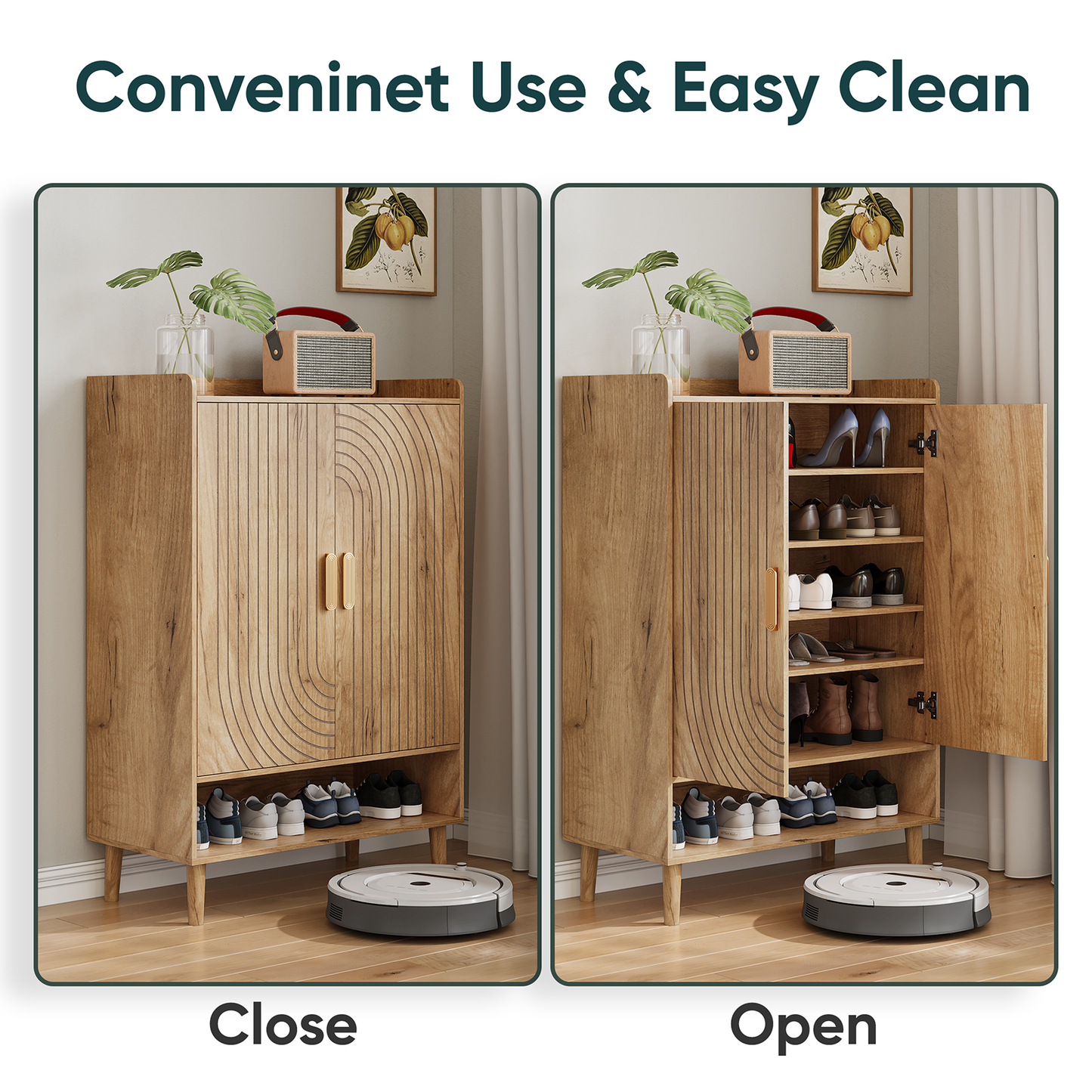 Semiocthome 6-Tier Shoe Cabinet with Line Groove Design and Adjustable Shelves for Entryway, Natural