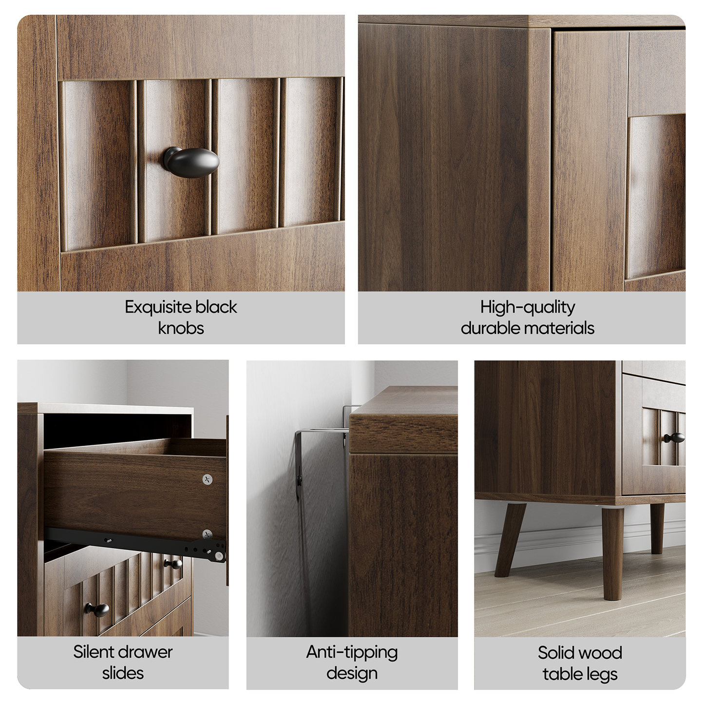 Semiocthome Modern 3 Drawer Dresser, Chest of Drawer for Bedroom,Wood Storage Dresser, Walnut