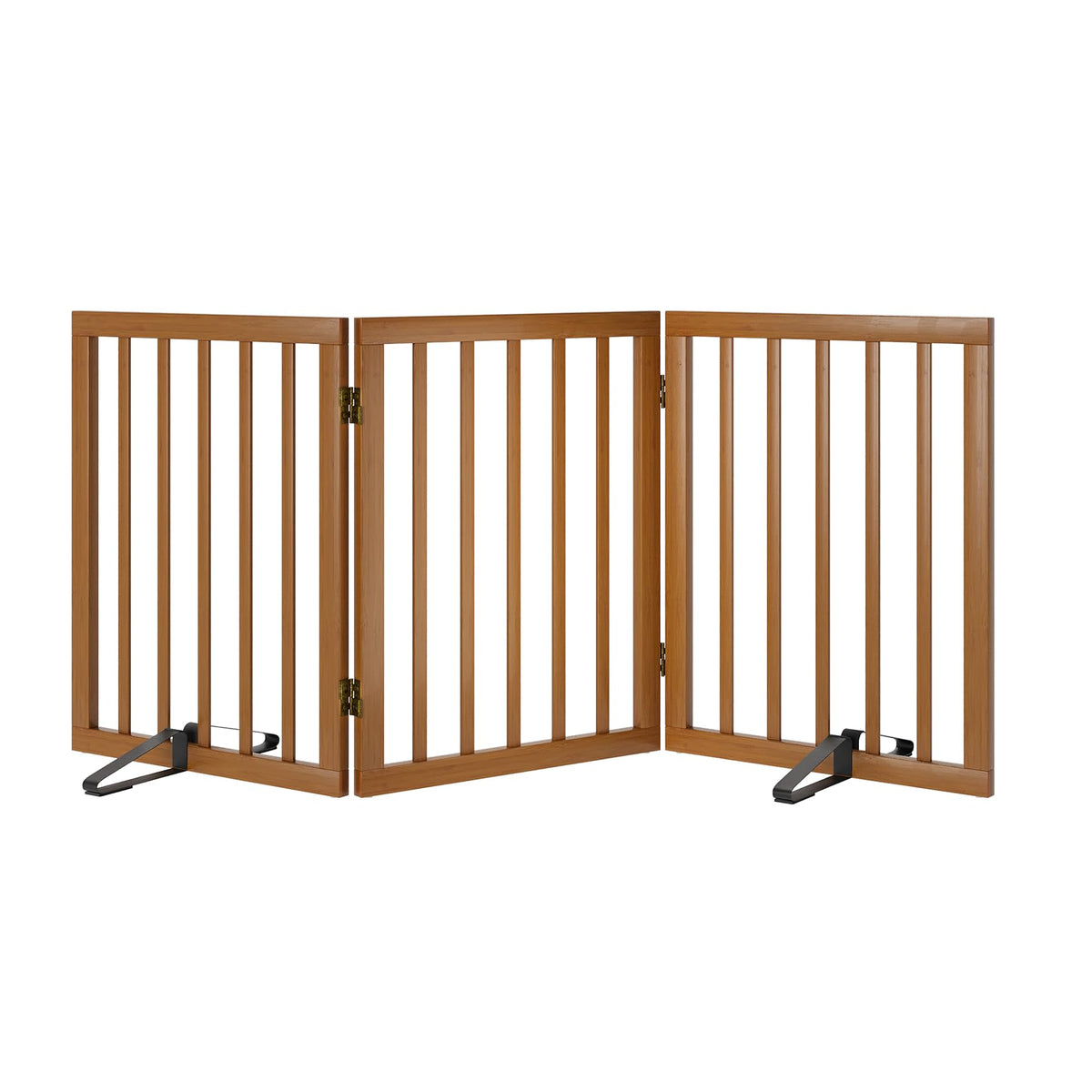 Smart FENDEE Bamboo Dog Gate Freestanding Pet Gate with 2 Support Feet for Doorways,Walnut,24"H