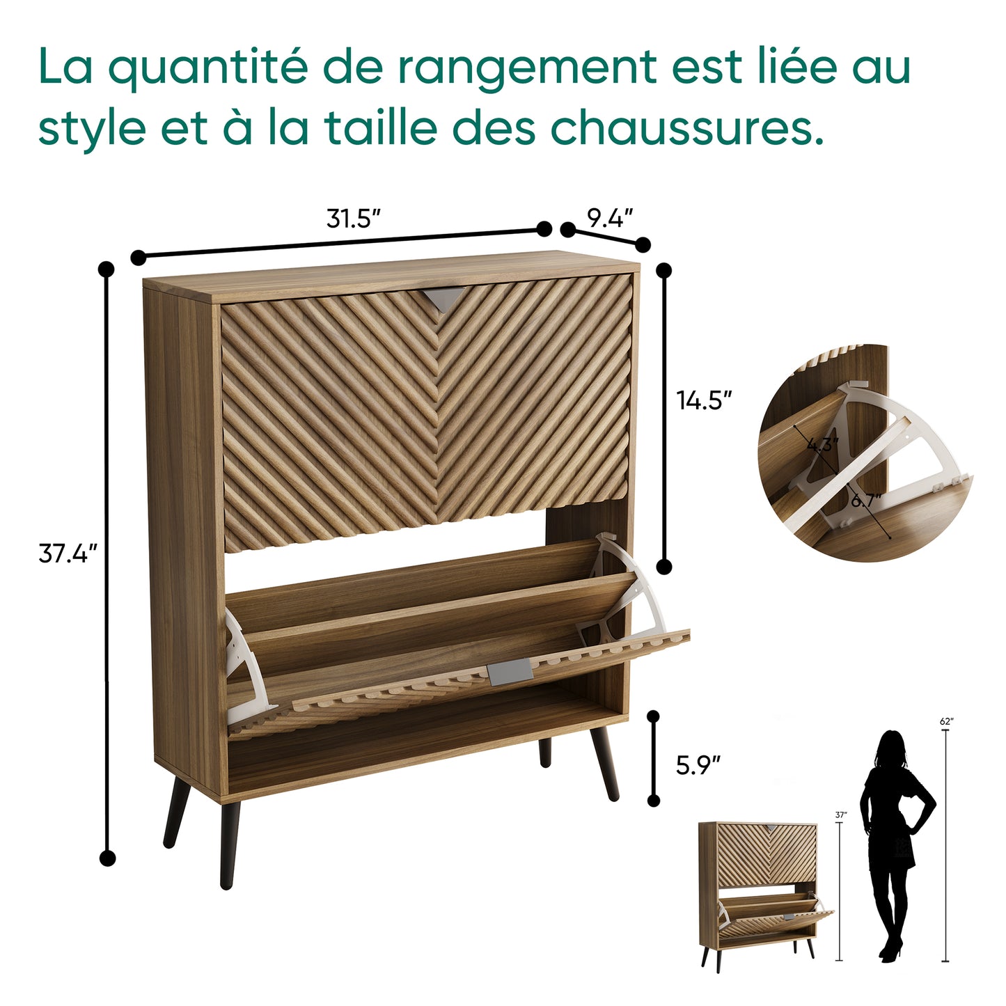 Semiocthome 31.5" Shoe Cabinet with 2 Fluted Diamond Doors