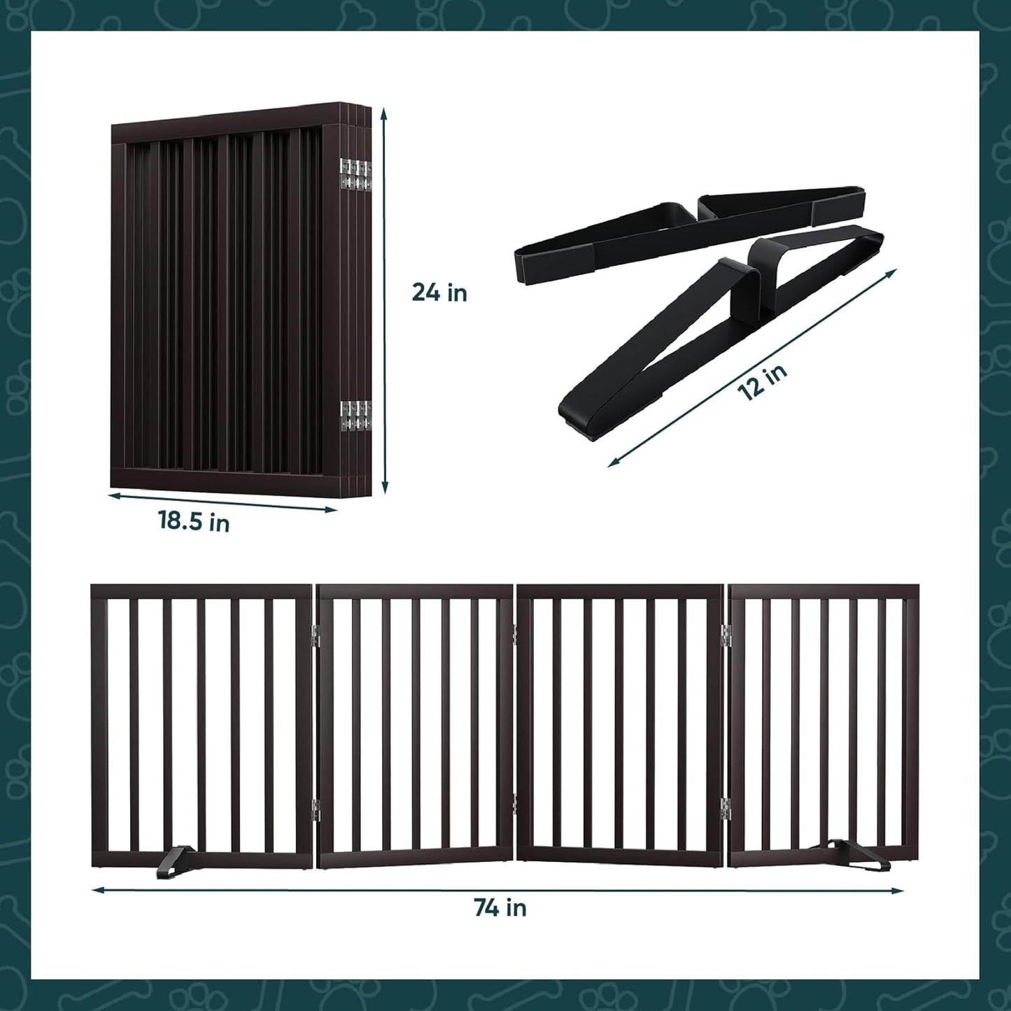 Smart FENDEE Foldable Dog Gate Extra Wide Dog Fence Bamboo Pet Gate for Doorway,24"H,Brown
