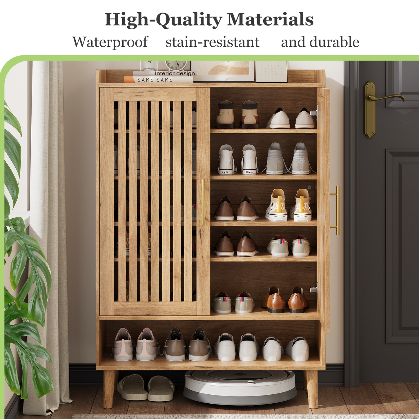 Smuxee Retro Shoe Storage Cabinet with 2 Door,Entryway Freestanding Wood Shoe Organizer for Shoes,Heels, Boots, Slippers,Walnut 31.5"W
