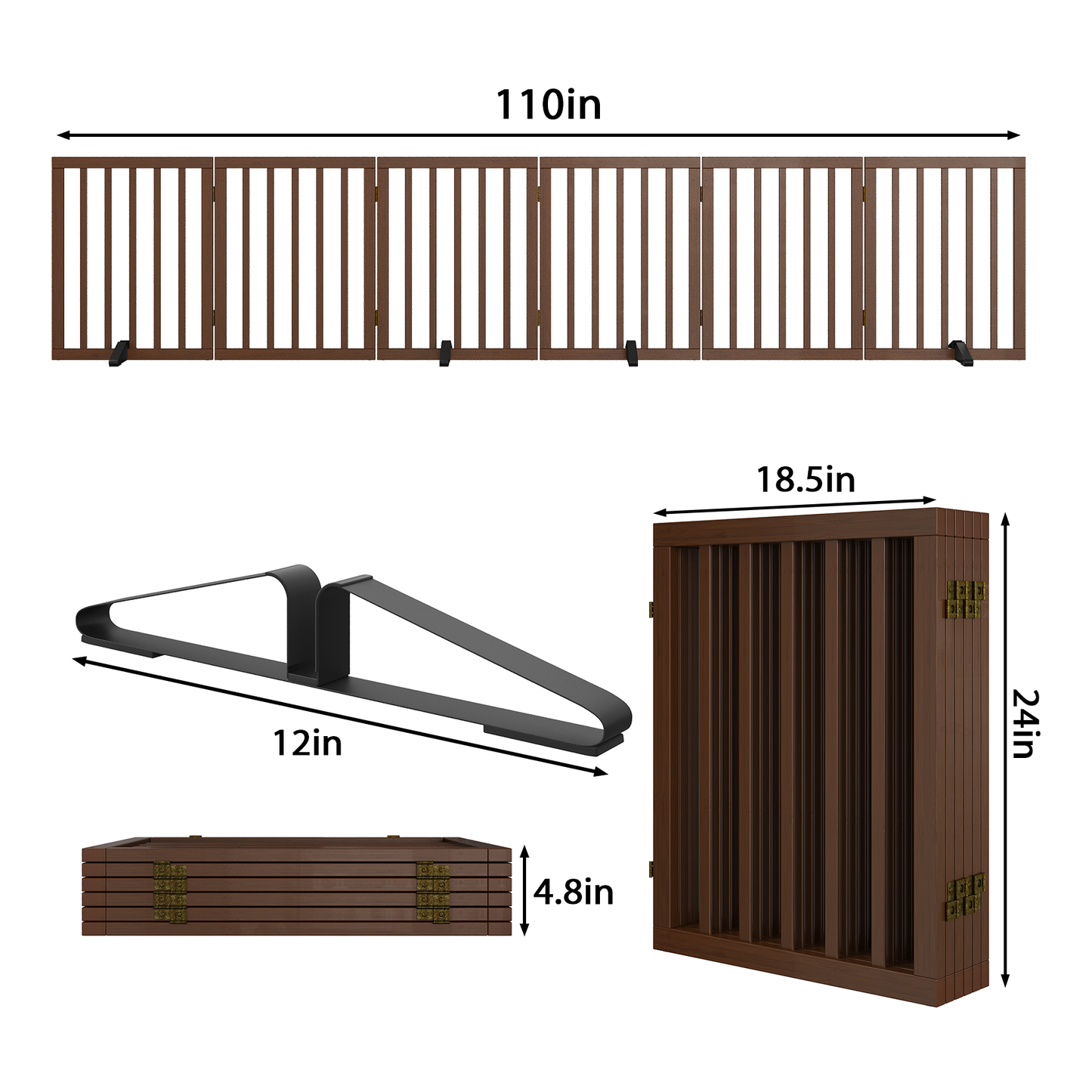 Smart FENDEE Bamboo Dog Gate Freestanding 6 Panel Pet Gate for Doorways, 4 Support Feet, Espresso