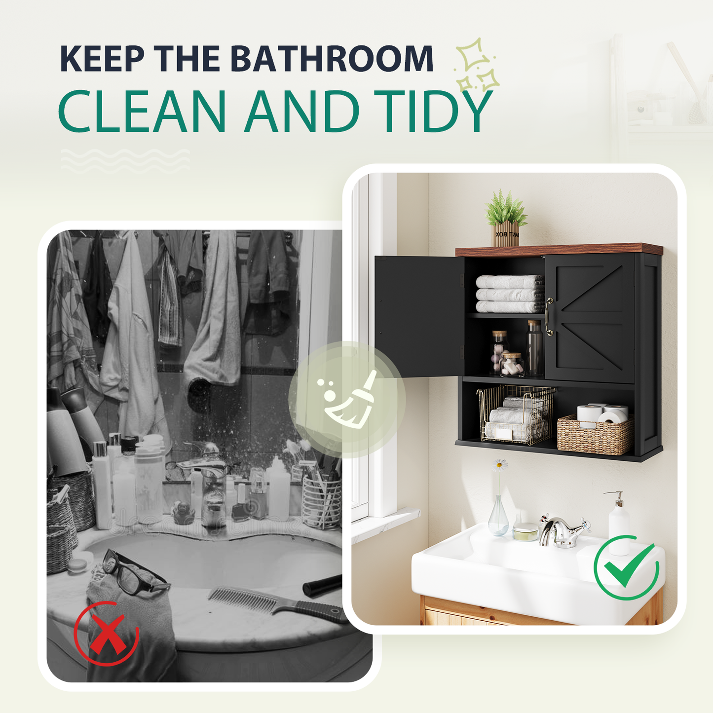 Semiocthome Farmhouse Bathroom Cabinet Medicine Cabinet with Adjustable Shelf for Bathroom, Black