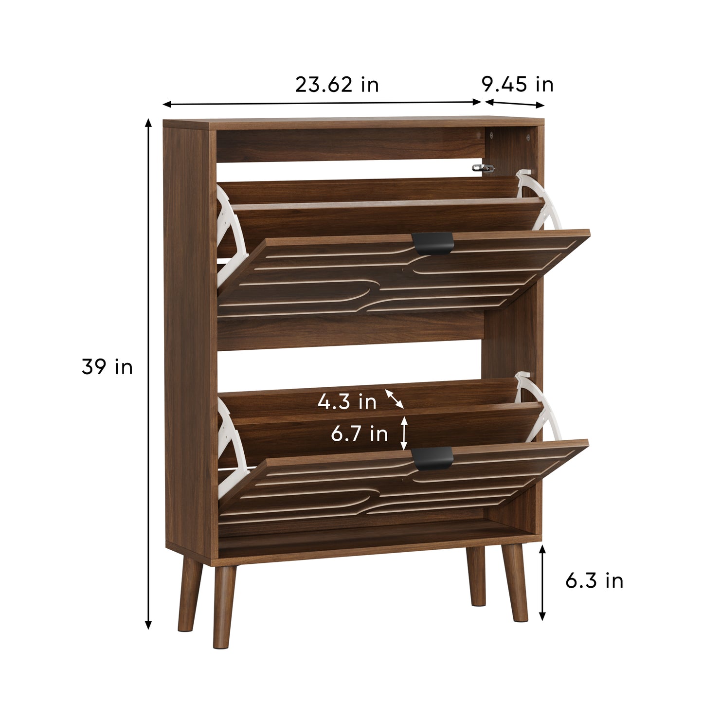 Semiocthome 23.6" Shoe Cabinet with 2 Flip Drawers Wood Shoe Organizer for Entryway, Walnut