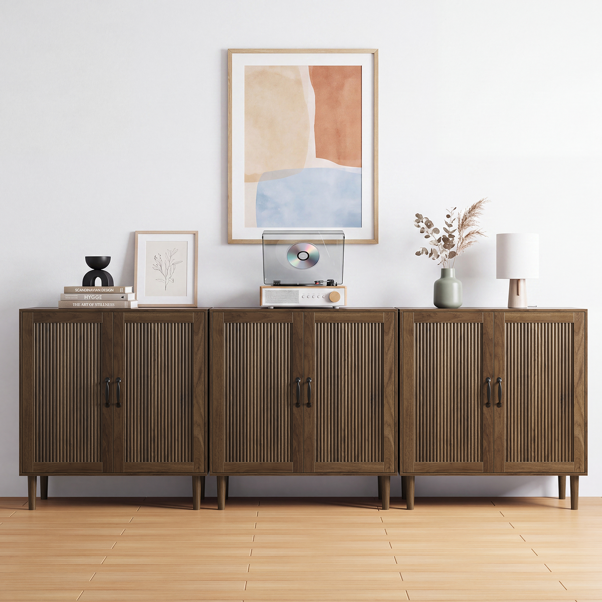 Semiocthome Set of 2 Sideboard Cabinet with Adjustable Shelf, Wooden Console Cabinet for Living Room, Walnut