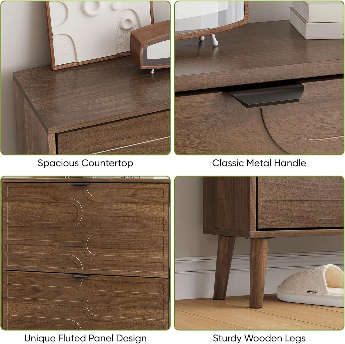 Smart FENDEE Freestanding Shoe Storage Cabinet, 2 Drawers, 2 Shelves, Holds 20 Pairs, Walnut
