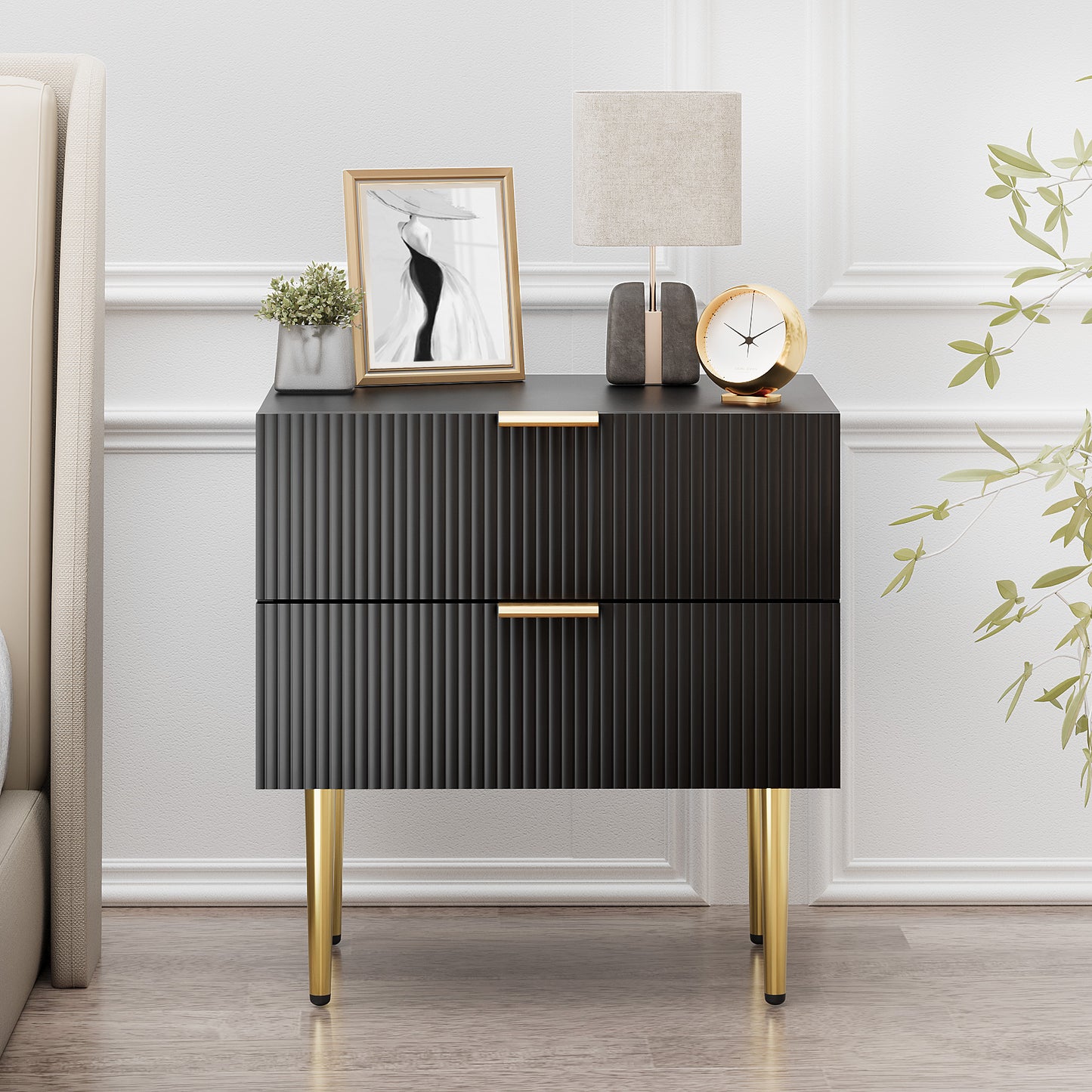 Semiocthome Night Stands for Bedroom with Wave Pattern,Modern End Tables with 2 Drawer