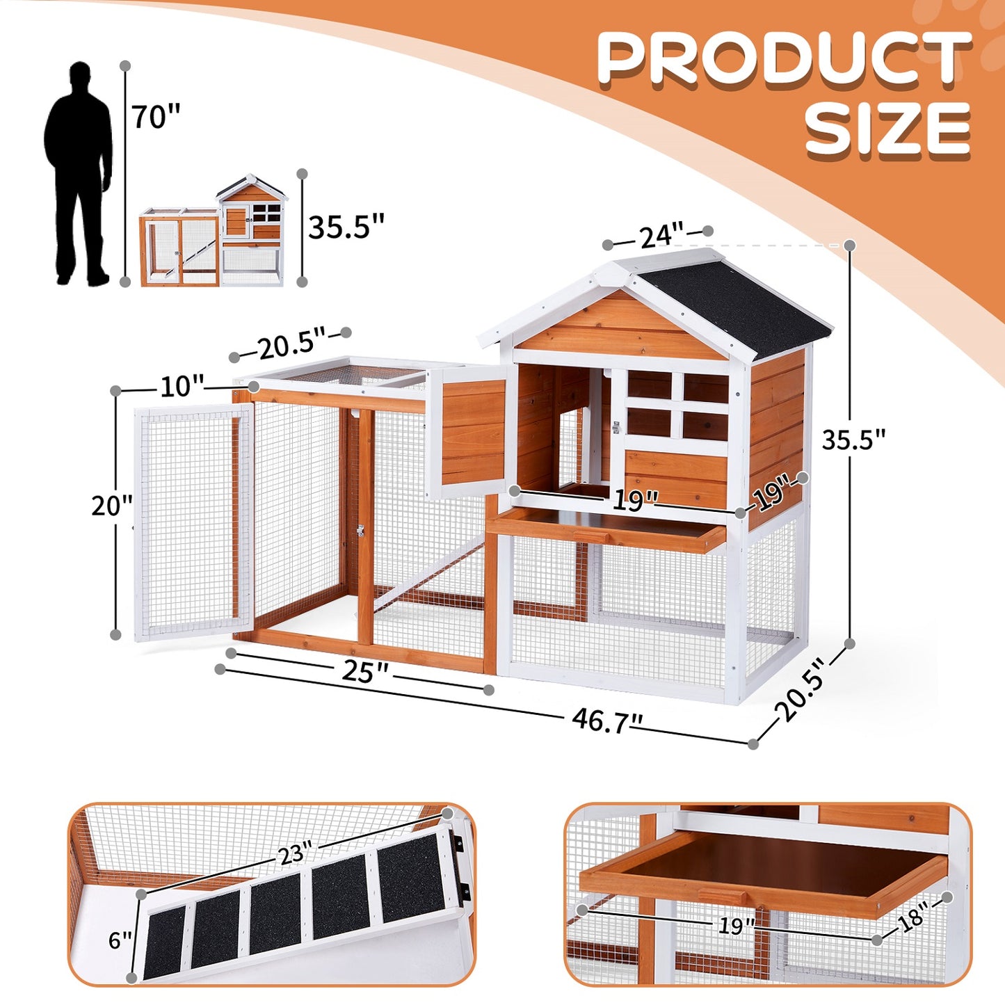 Algherohein Wood and Chicken Wire Hen Chicken Coop Rabbit Hutch Kennels House,Outdoor Nest Box,Brown