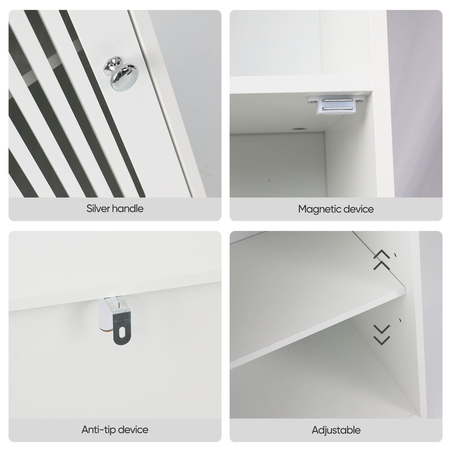 Semiocthome Bathroom Storage Cabinet, Floor Cabinet Organizer with Slatted Door and Adjustable Shelf, Bathroom, White