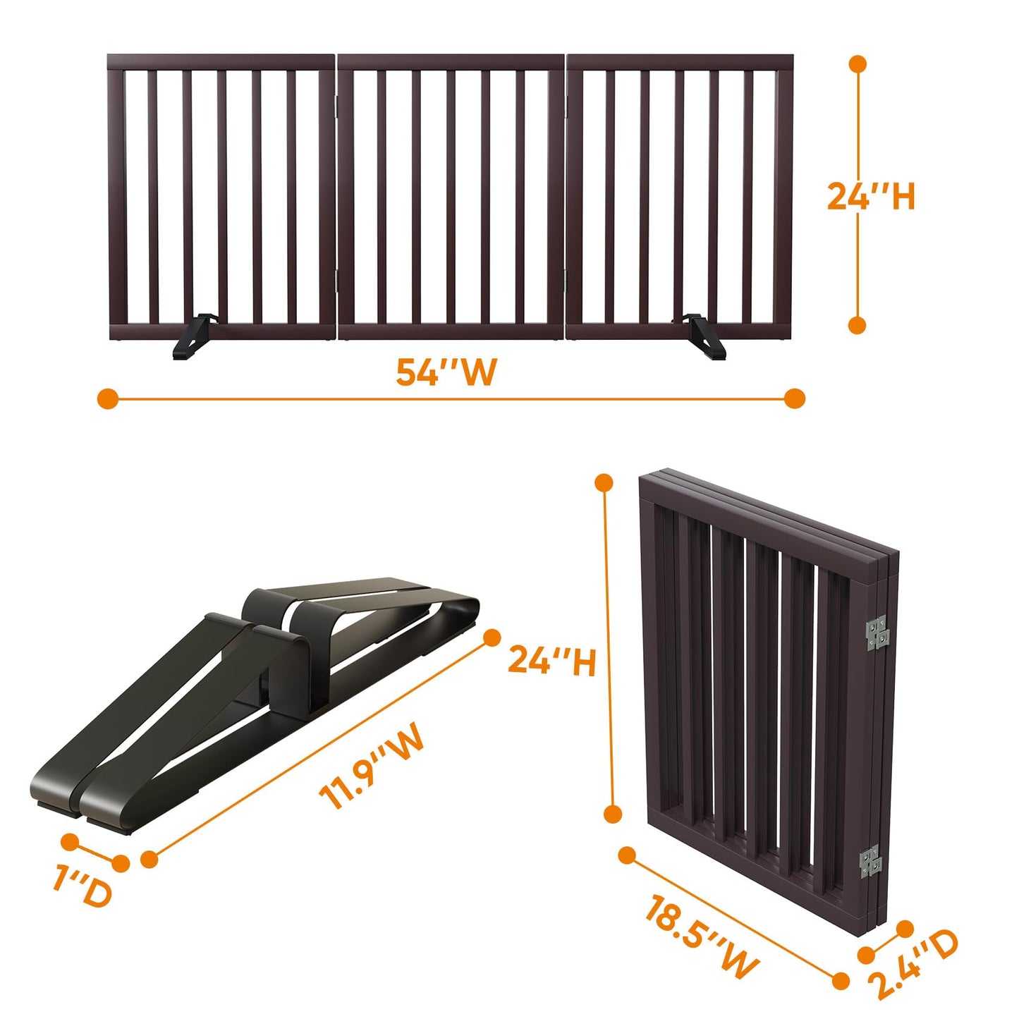 Smart FENDEE Dog Gate Bamboo Foldable Pet Gate for Doorway,24"H,Brown
