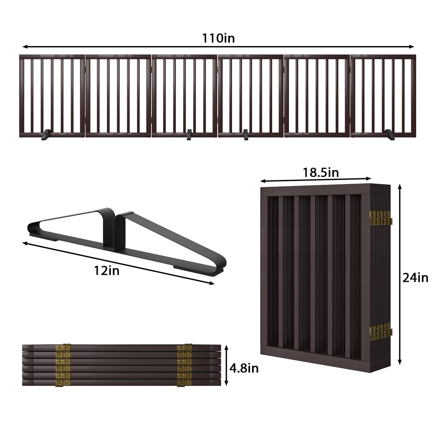 Smart FENDEE 6 Panels Foldable Dog Gate Extra Wide Entryway Freestanding Bamboo Pet Fence, 24"H,Brown
