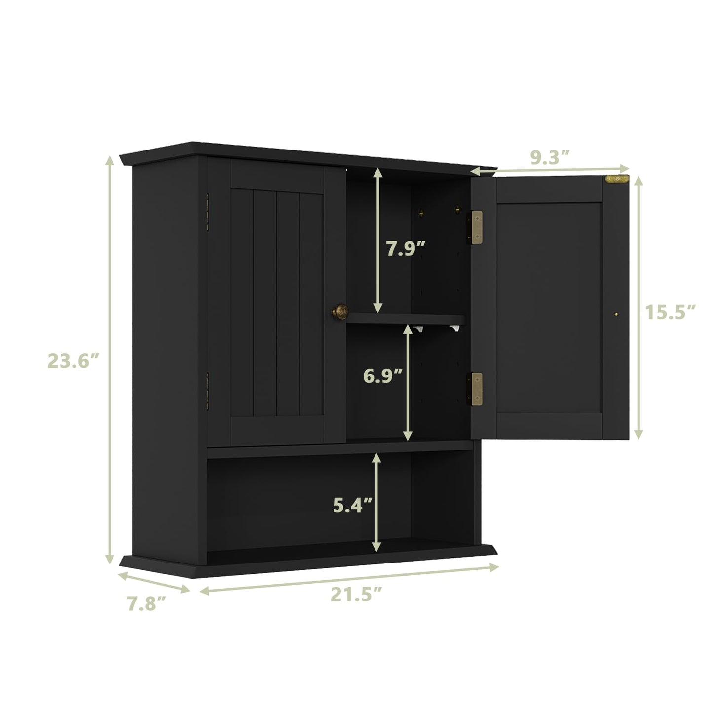 Semiocthome Bathroom Medicine Cabinet Wood 2 Doors Wall Cabinet over the Toilet Storage in Black