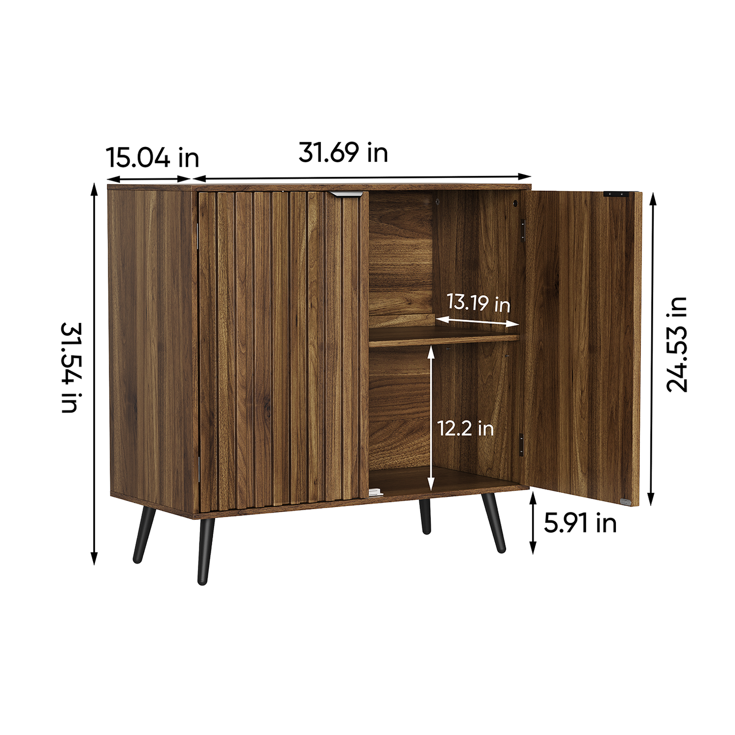 Smart FENDEE Sideboard Cabinet, Wood Storage Cabinet with 1 Adjustable Shelf, Brown