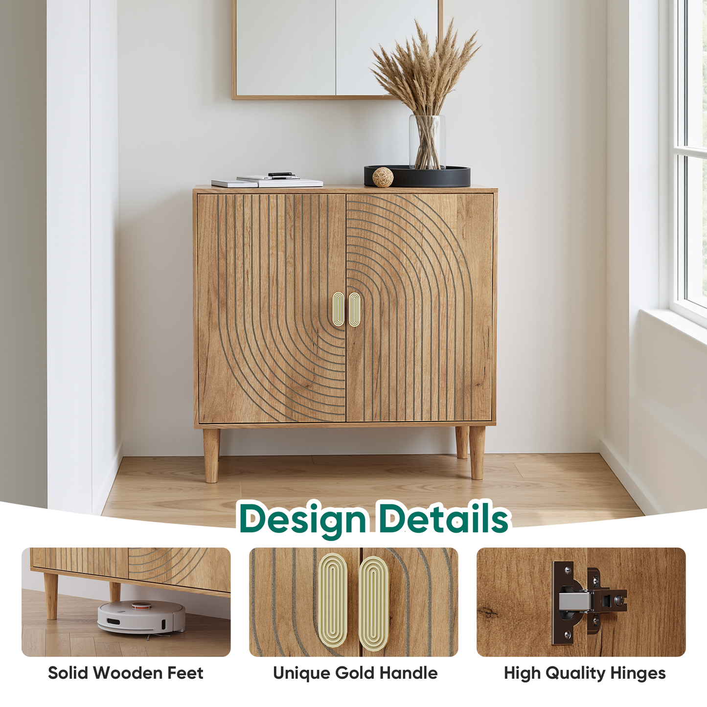 Semiocthome Kitchen Sideboard Buffet Cabinet with Adjustable Shelf, Line Groove Door, Natural Finish,Packs of 2
