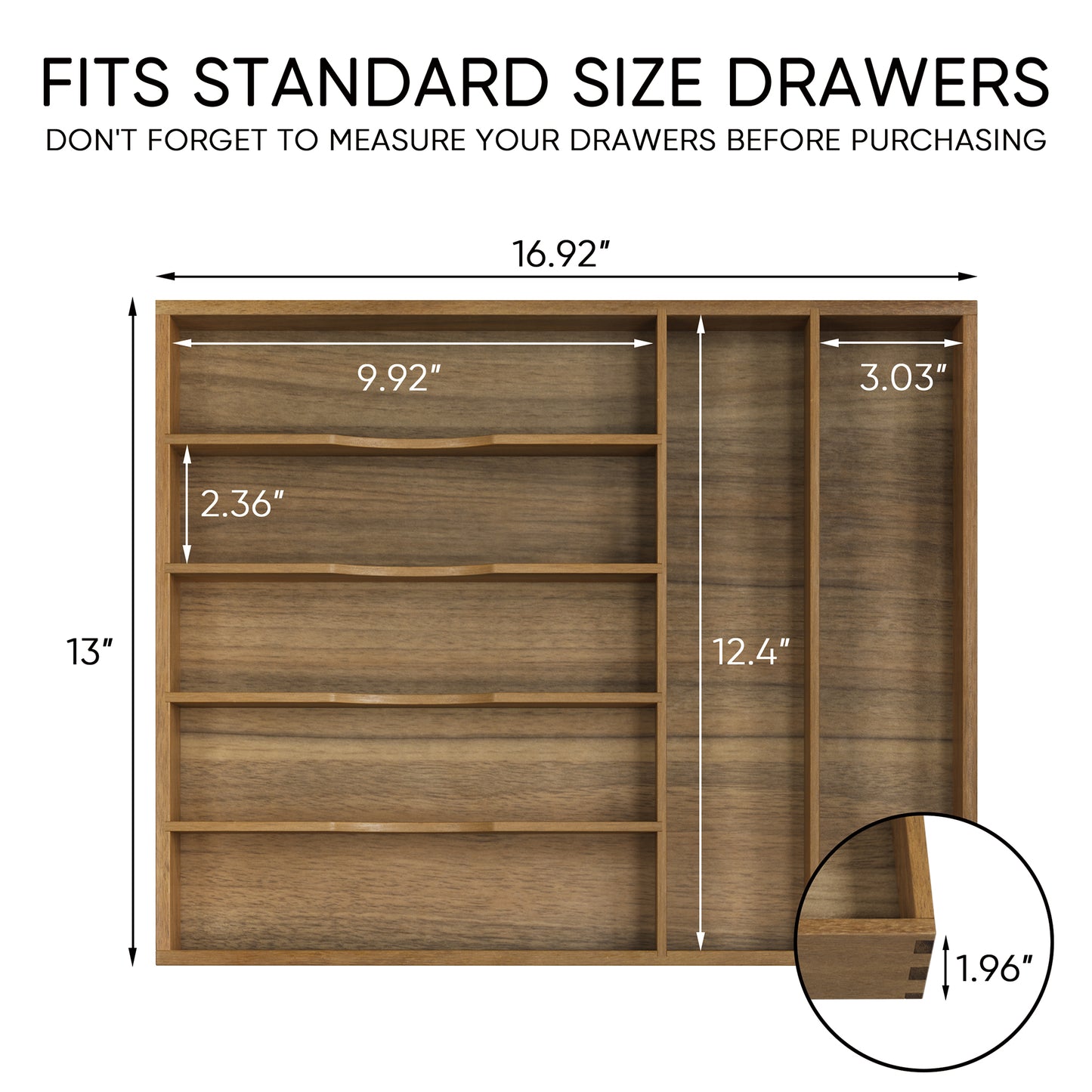 Semiocthome Drawer Organizer Silverware Organizer Kitchen Utensil Holder,7 Slots, Acacia Wood