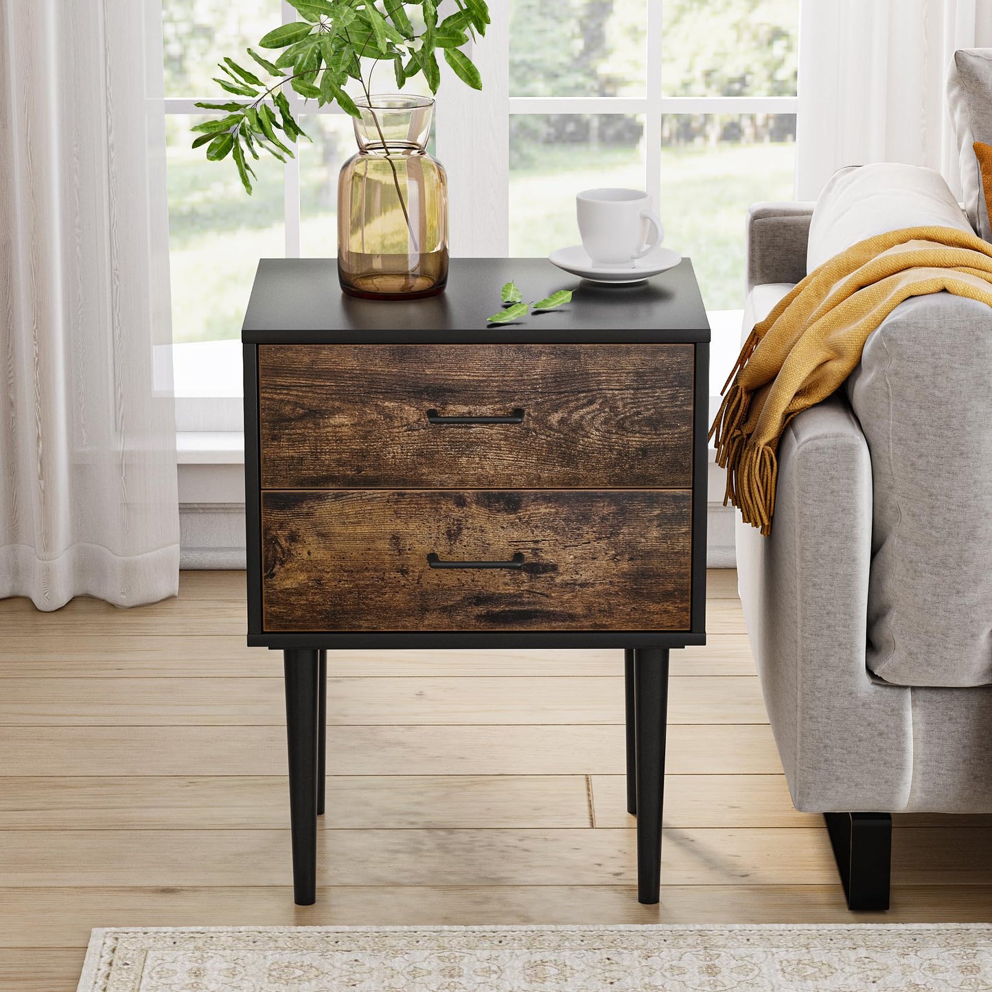 Algherohein Classic Morden Nightstand with 2 Drawers for Bedroom
