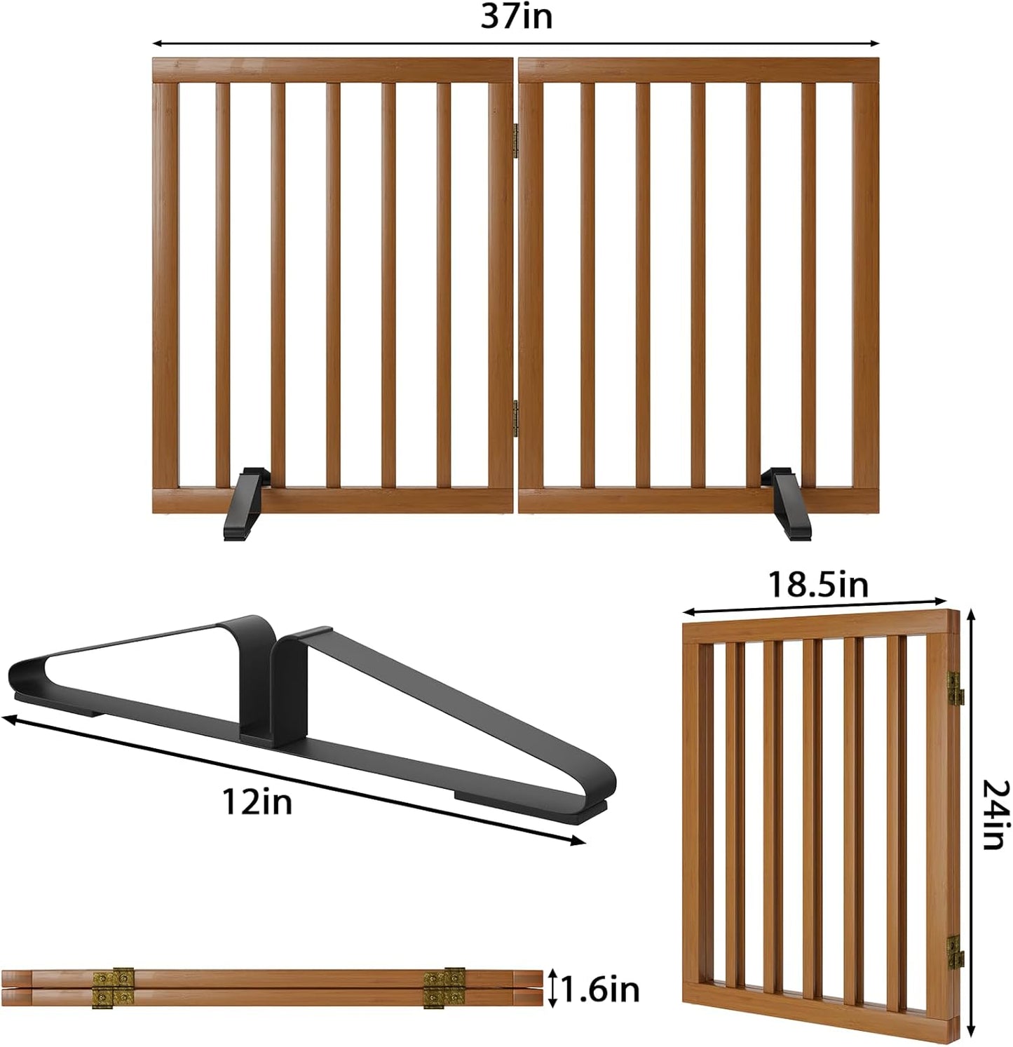 Smart FENDEE Bamboo Dog Gates for Doorways Freestanding Pet Gate, 2 Support Feet, 24"H, Walnut