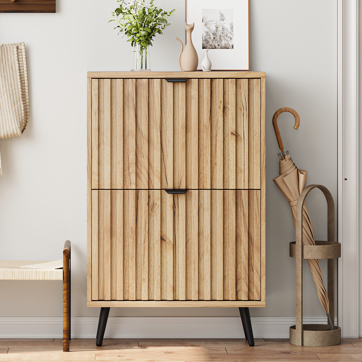 Algherohein Slim Shoe Storage Cabinet with Flip-Down Drawers,Freestanding Shoe Organizer for Entryway