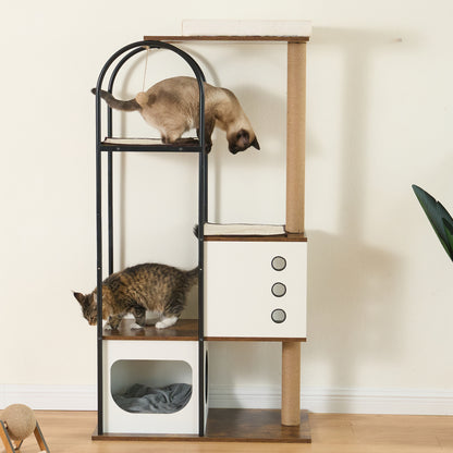 Smart FENDEE Wood Cat Tree Tower Kitty Climbing Pet House Cabinet with Shelves and Door, Brown