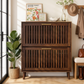 Algherohein Narrow Shoe Cabinet for Entryway, Freestanding Wooden Shoe Organizer Cabinet with 2 Flip Drawers & Adjustable Shelves