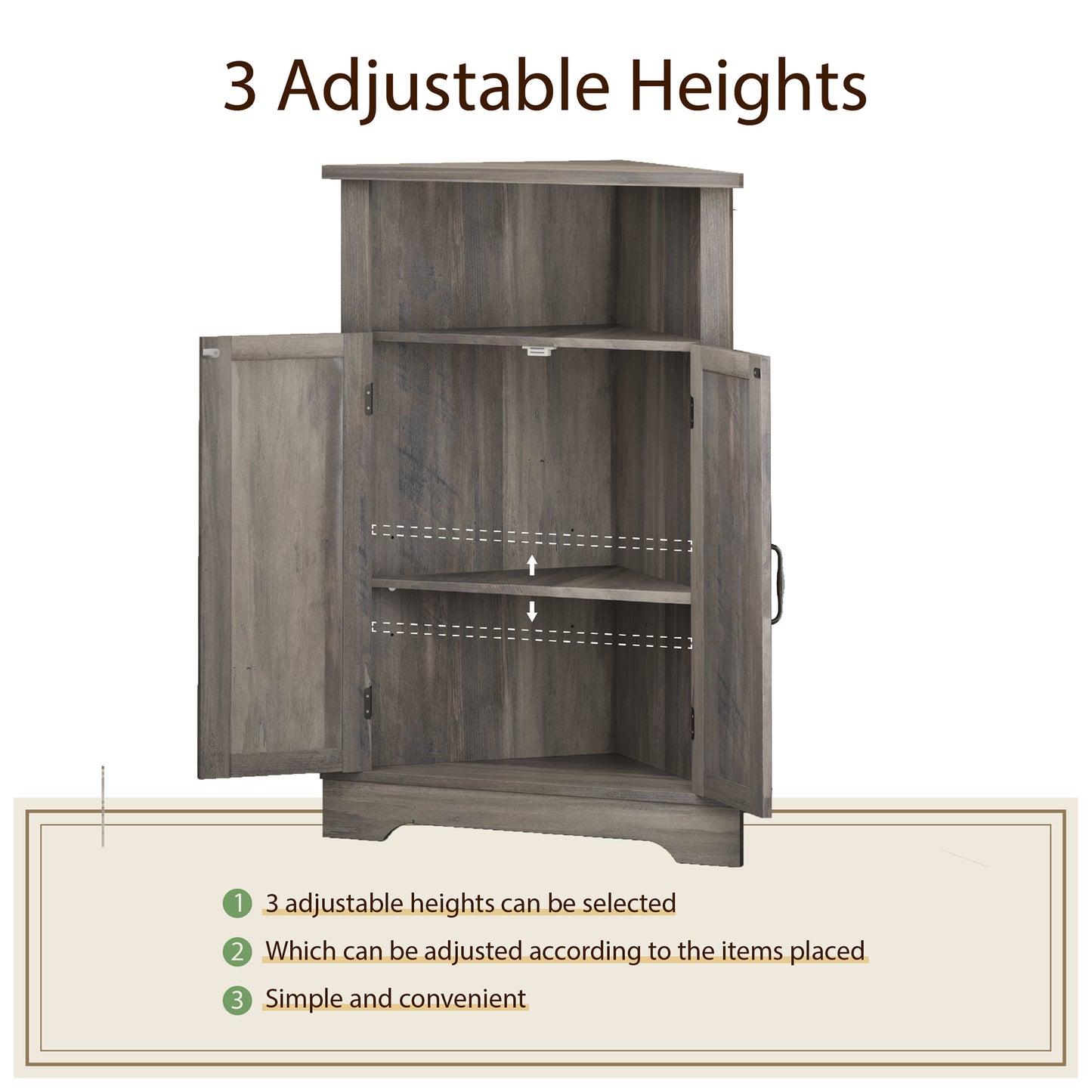 Semiocthome Farmhouse Bathroom Cabinet Corner Storage Cabinet, Barn Doors,Adjustable Shelves, Grey