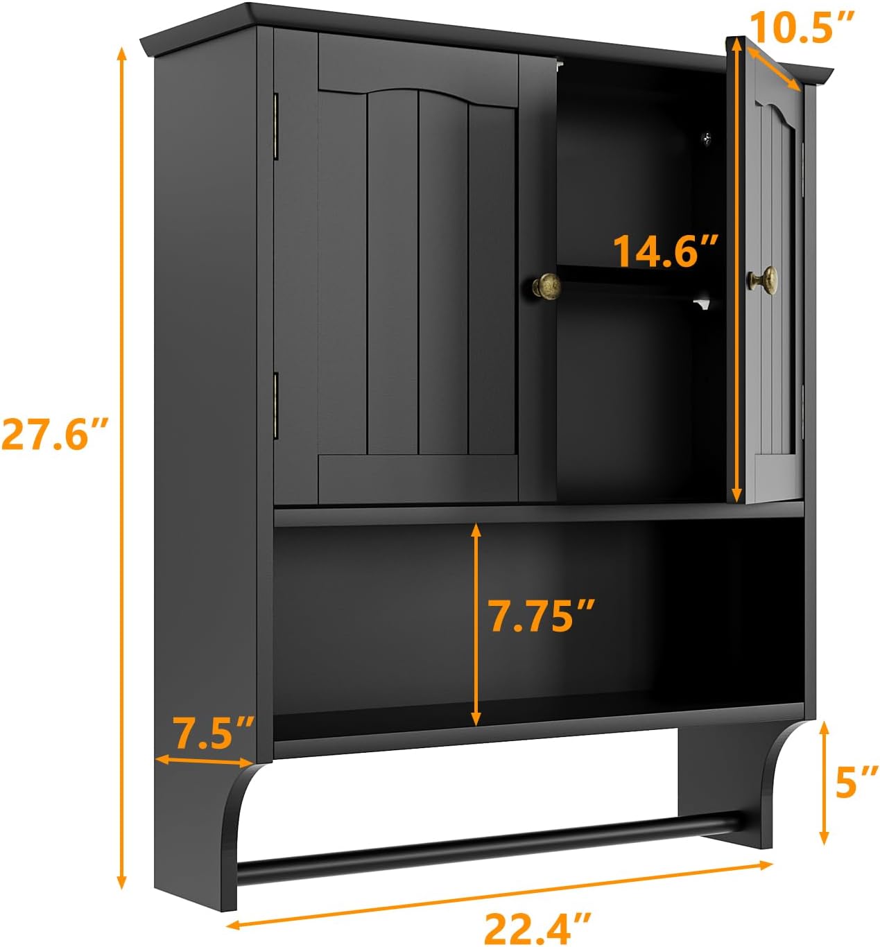 Semiocthome Bathroom Medicine Cabinet Wall Mounted Storage with Towel Bar and 2 Door in Black