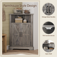 Smuxee Farmhouse Corner Bathroom Storage Cabinet, Freestanding Triangle Linen Organizer Cabinet with Barn Doors & Adjustable Shelves for Laundry Room