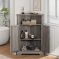 Smuxee Farmhouse Corner Bathroom Storage Cabinet, Freestanding Triangle Linen Organizer Cabinet with Barn Doors & Adjustable Shelves for Laundry Room