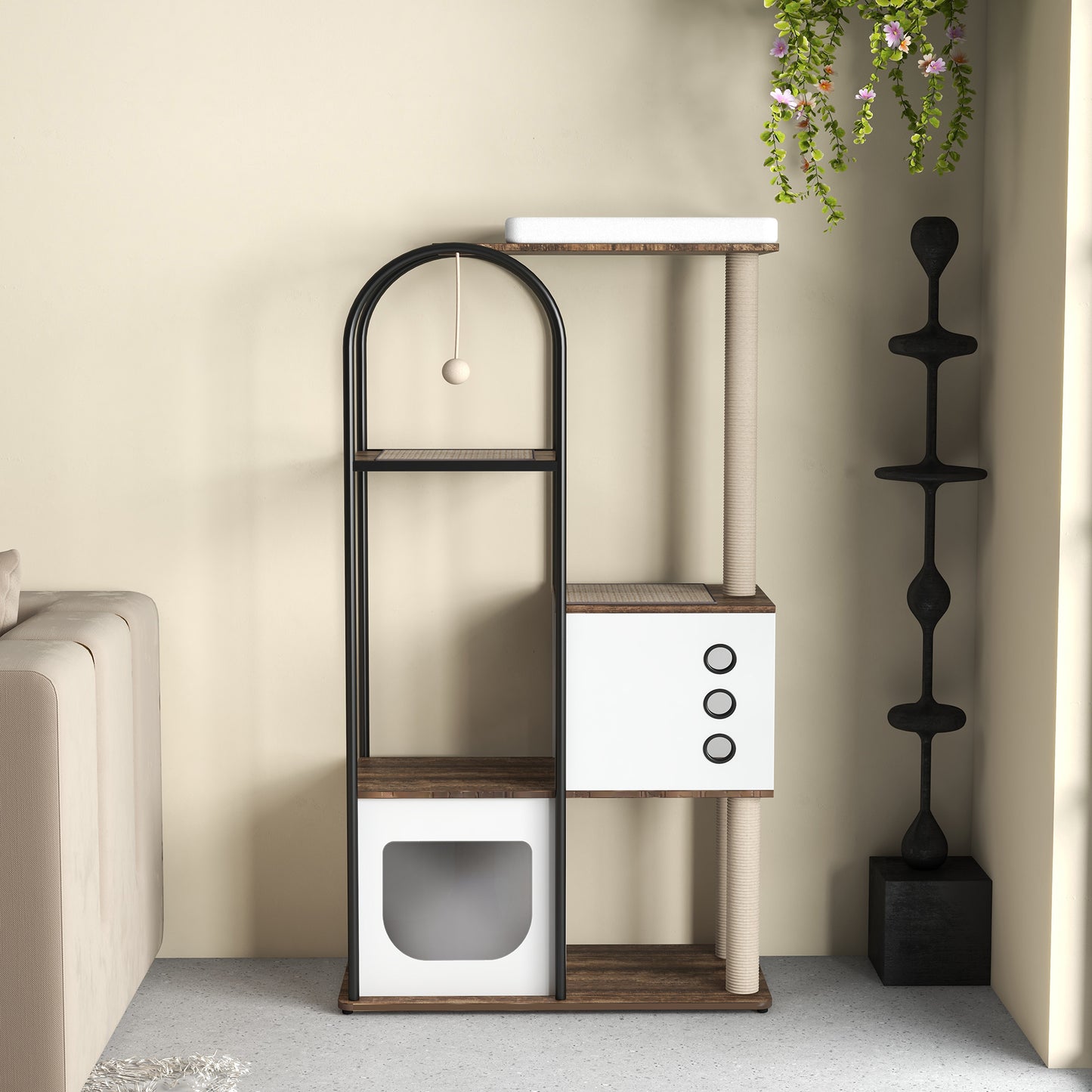 Smart FENDEE Wood Cat Tree Tower Kitty Climbing Pet House Cabinet with Shelves and Door, Brown