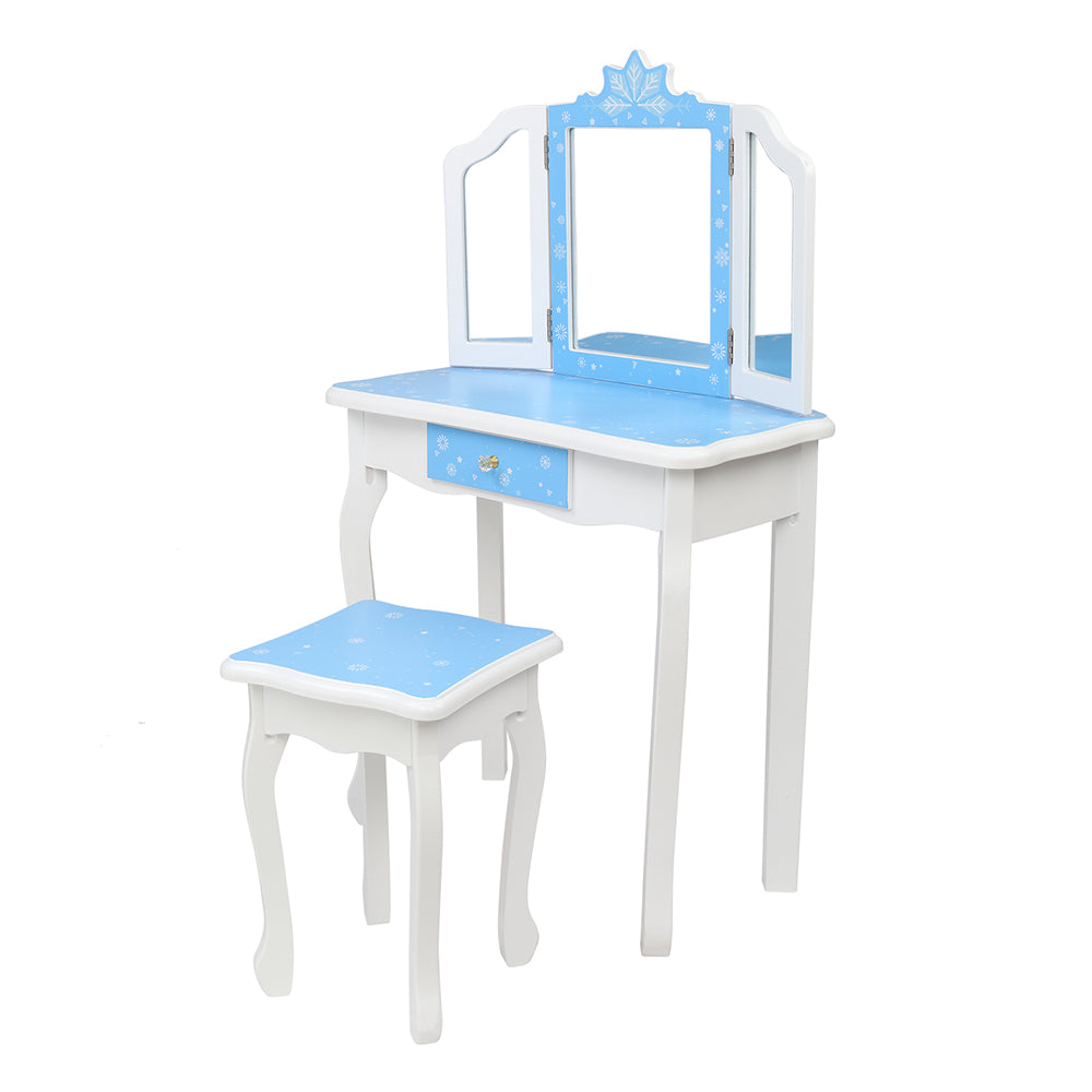 Smuxee Kids Vanity Table Sets for Girls, Snowflake Style Bedroom Makeup Vanity with Mirror