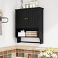 Semiocthome Bathroom Medicine Cabinet Wall Mounted Storage with Towel Bar and 2 Door in Black
