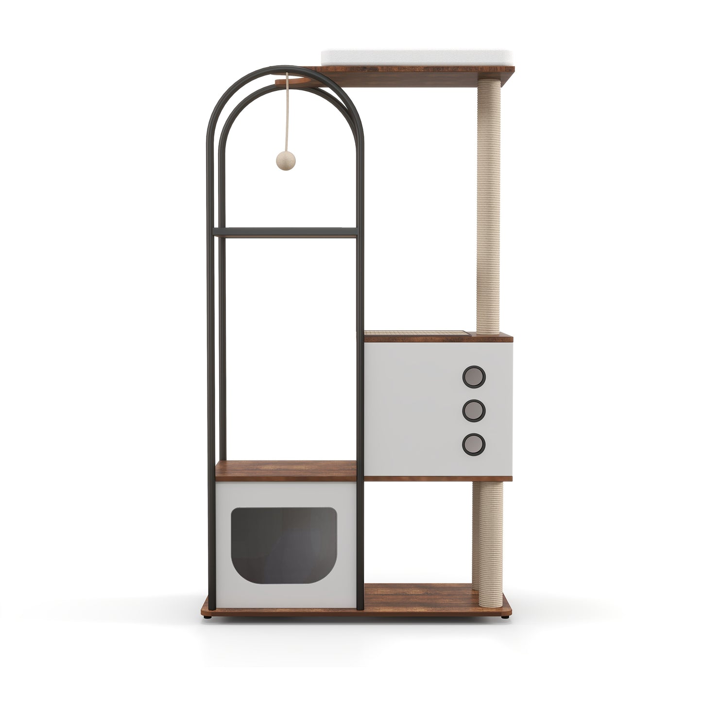 Smart FENDEE Wood Cat Tree Tower Kitty Climbing Pet House Cabinet with Shelves and Door, Brown