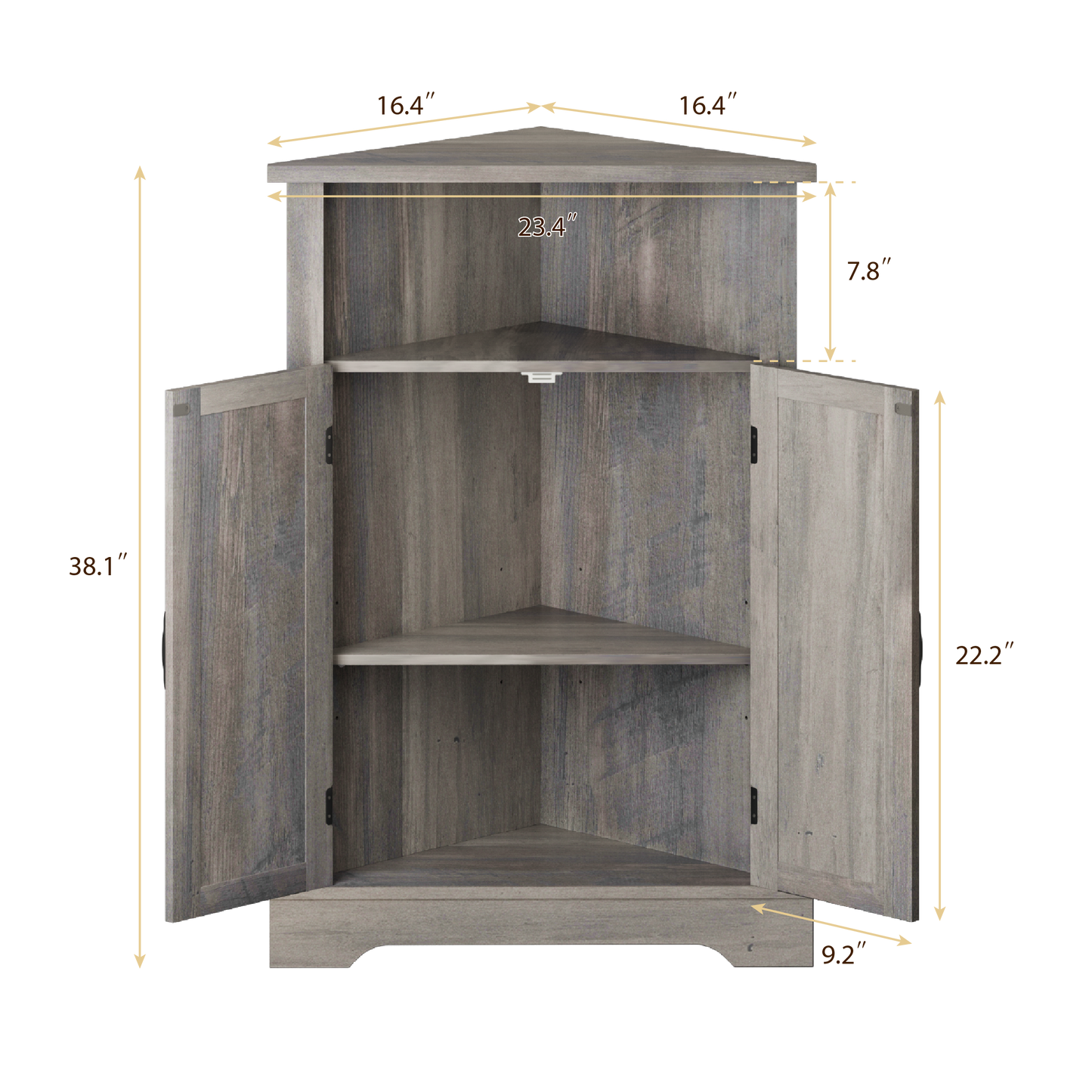 Smuxee Farmhouse Corner Bathroom Storage Cabinet, Freestanding Triangle Linen Organizer Cabinet with Barn Doors & Adjustable Shelves for Laundry Room