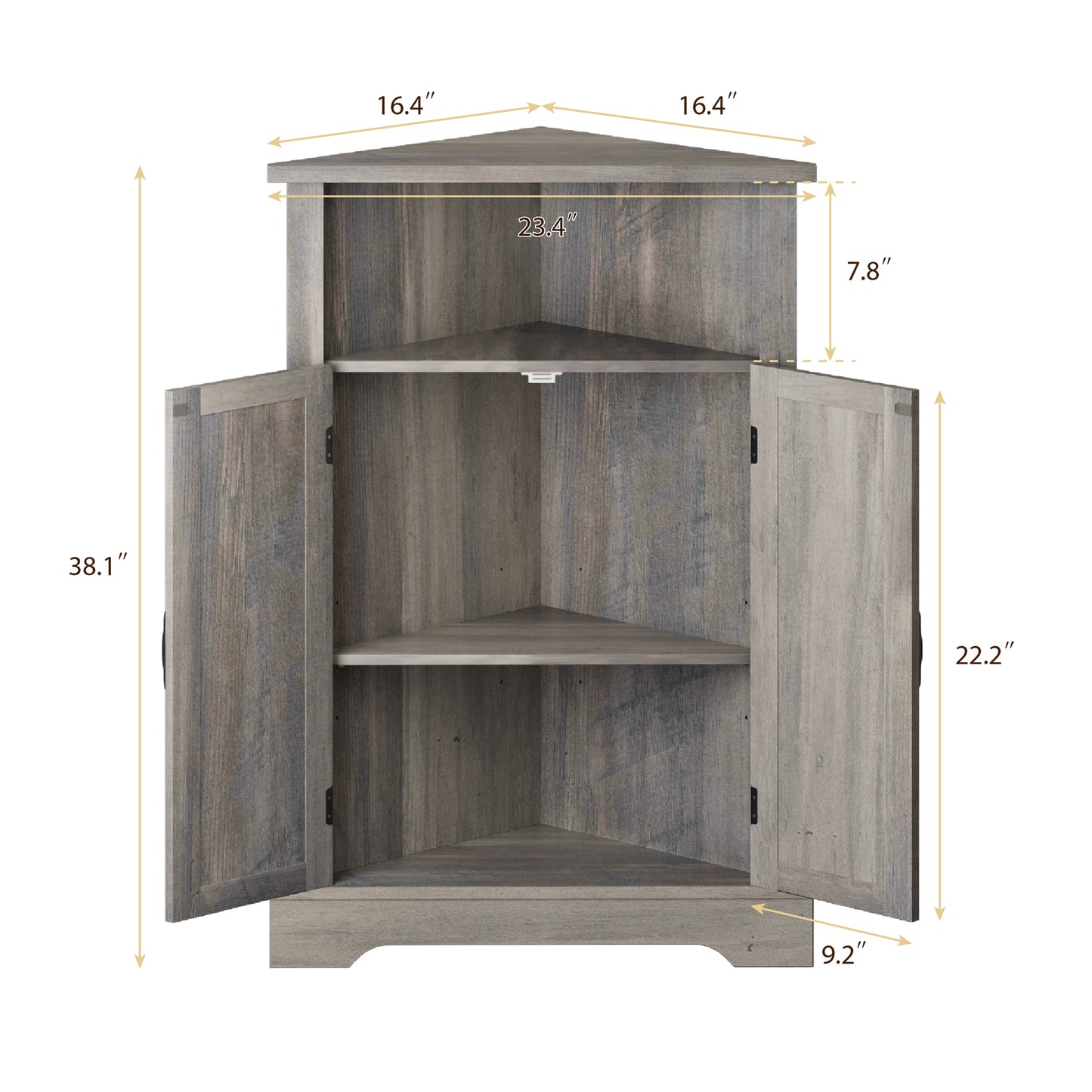 Semiocthome Farmhouse Bathroom Cabinet Corner Storage Cabinet, Barn Doors,Adjustable Shelves, Grey